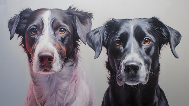 painting of two dogs with orange eyes and a white background Generative AI
