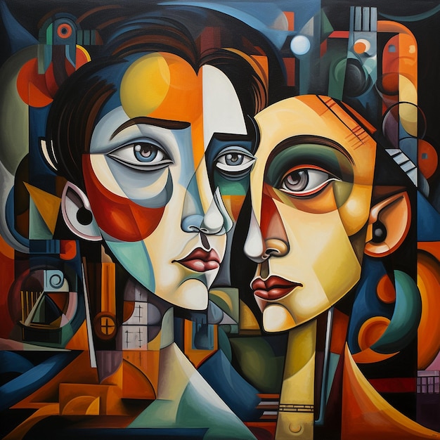 a painting of two faces with one that has the word " two " on it.