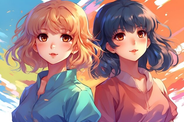 a painting of two girls with different colors