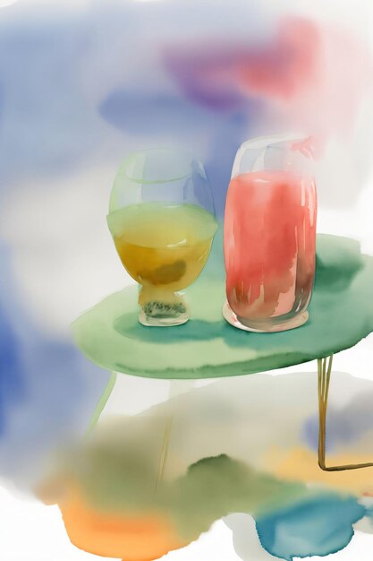 A painting of two glasses of wine on a table