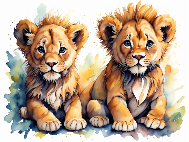 A painting of two lion cubs