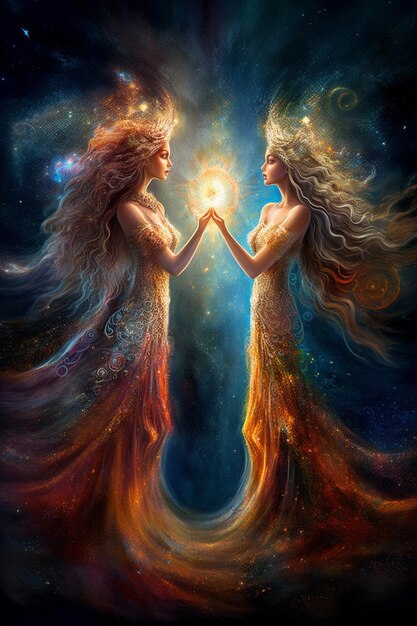 Premium AI Image | A painting of two mermaids holding a star.