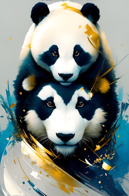 A painting of two pandas on top of each other