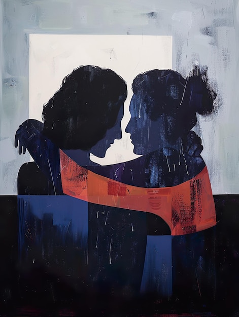 Photo a painting of two people hugging