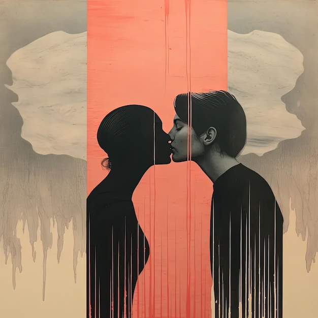 Photo a painting of two people kissing each other