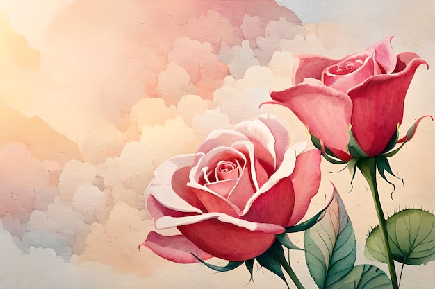 Картина из двух роз на розовом фоне