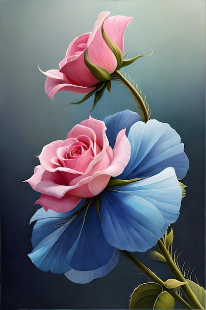 A painting of two roses with the word love on it