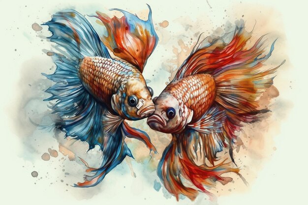 A painting of two siamese fighting fish.