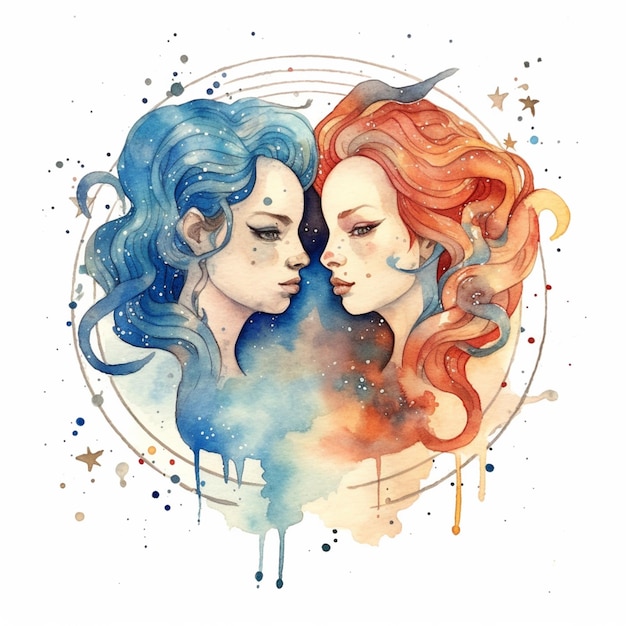 A painting of two women with long hair and a crescent generative ai