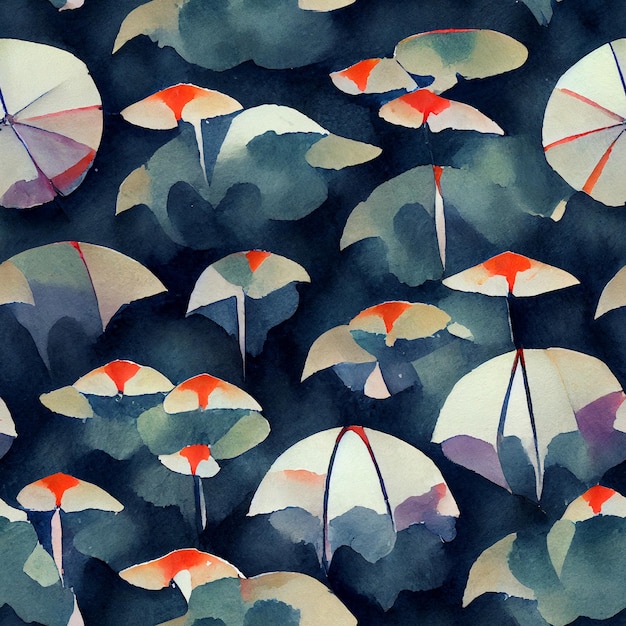 A painting of umbrellas with the words umbrellas on it