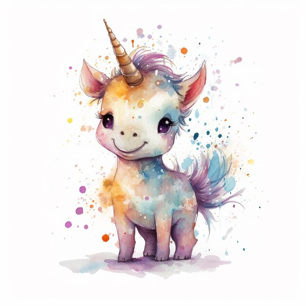 painting of a unicorn with a colorful mane and a pink horn generative ai