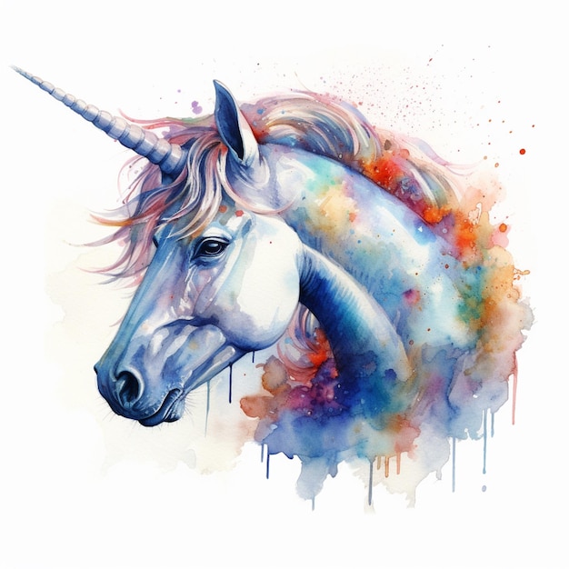 painting of a unicorn with a long mane and a colorful mane generative ai