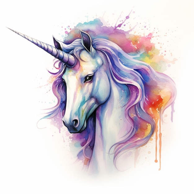 painting of a unicorn with a long mane and a colorful mane generative ai