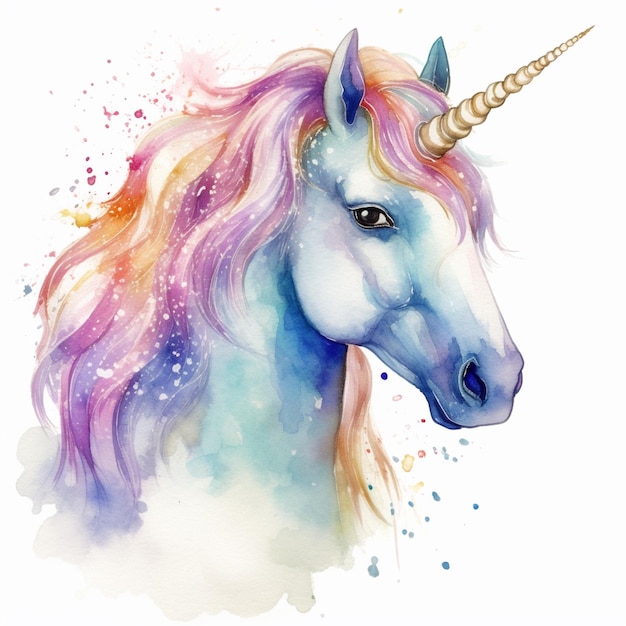 painting of a unicorn with a long mane and a colorful mane generative ai