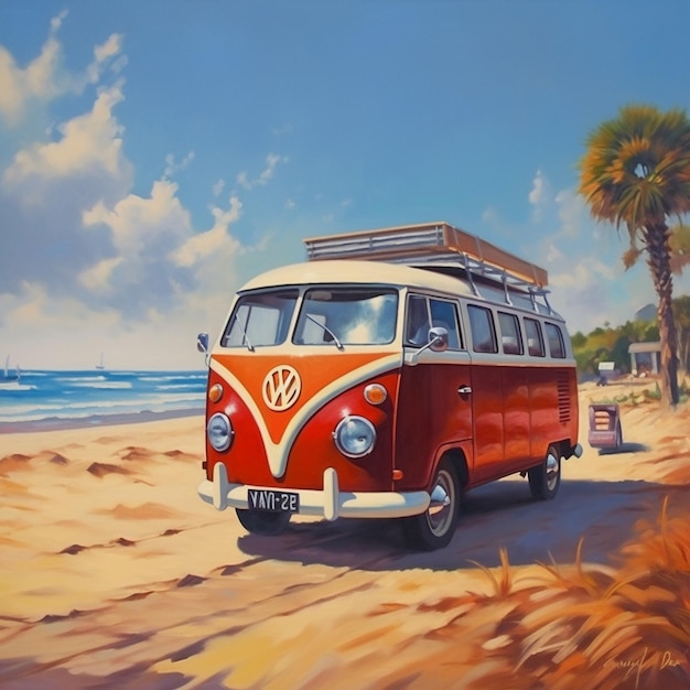 Photo a painting of a van with the word vw on it