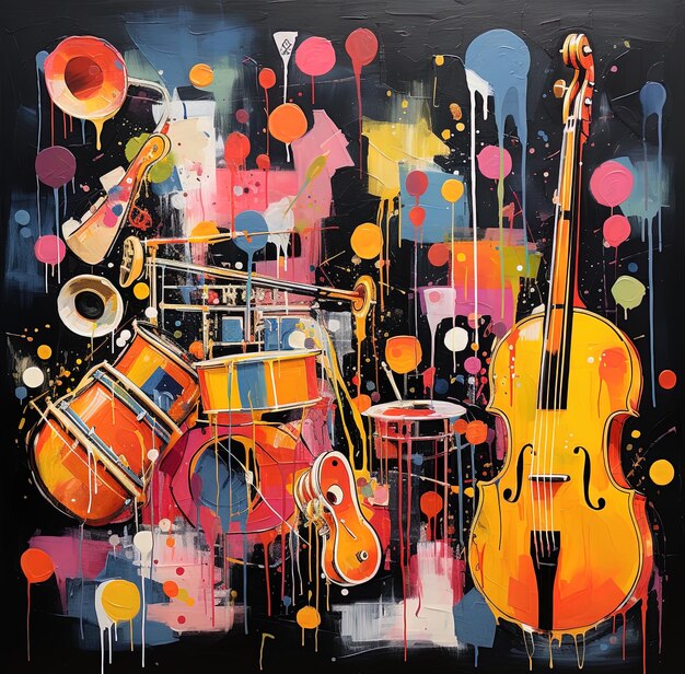 Photo a painting of various musical instruments and a musical instrument