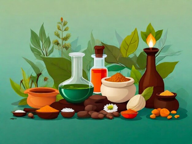 a painting of various spices including a bottle of olive oil