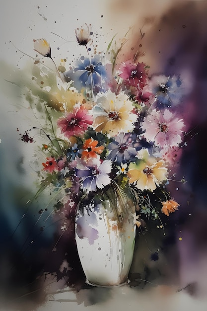 Картина вазы с цветами с бабочкой на ней.