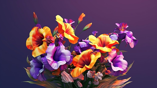 Painting of a vase of flowers with a purple background