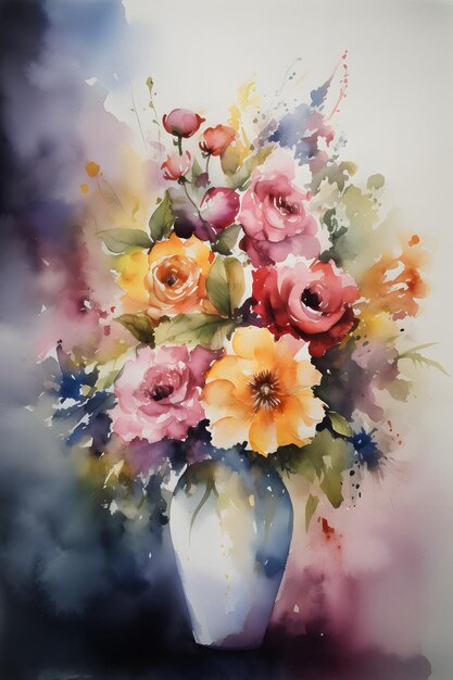 A painting of a vase with flowers in it