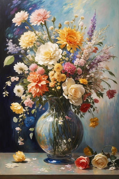 A painting of a vase with flowers in watercolor style