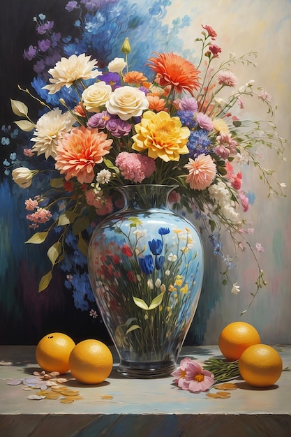 A painting of a vase with flowers in watercolor style