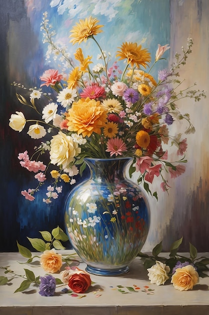 A painting of a vase with flowers in watercolor style