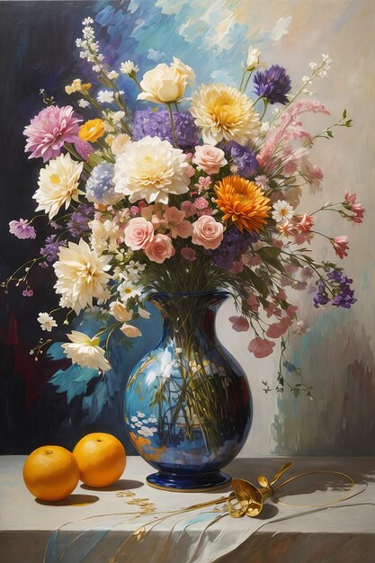 A painting of a vase with flowers in watercolor style