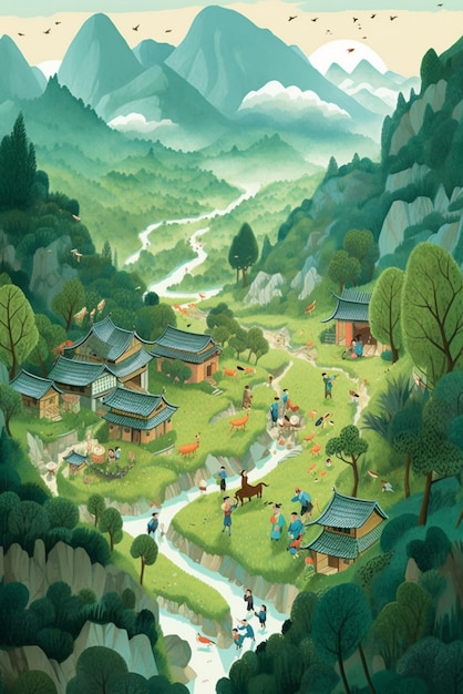 山の中の村の絵