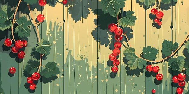 a painting of a vine with red berries on it