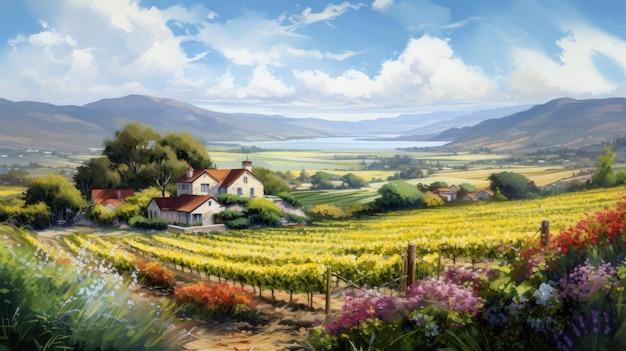 a painting of a vineyard and vineyards by person