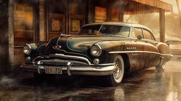 A painting of a vintage car from the movie chevrolet bel air.
