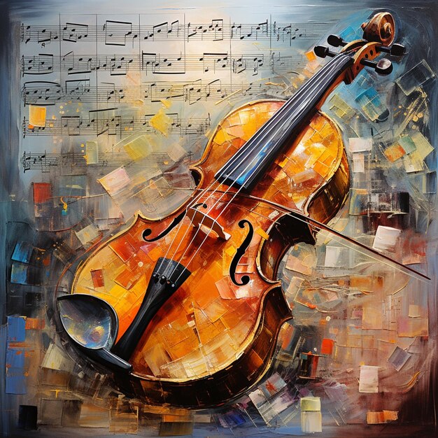 painting of a violin with music notes on it generative ai