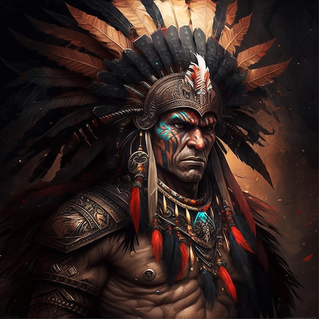 Photo a painting of a warrior with a native american headdress.