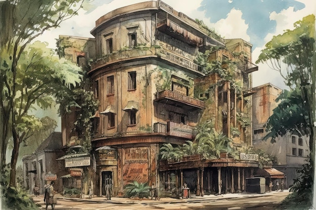 Painting of a watercolor drawing of the Amazon theater