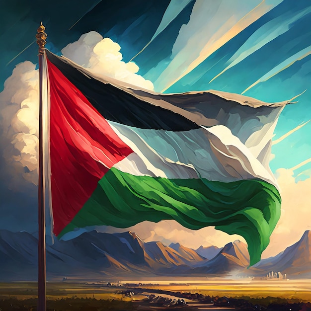 Painting watercolor of the national flag of Palestine Generated by Ai