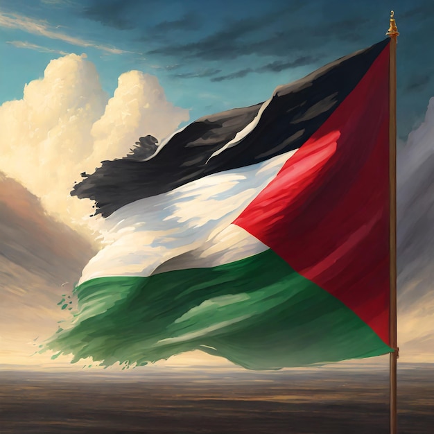 Painting watercolor of the national flag of Palestine Generated by Ai