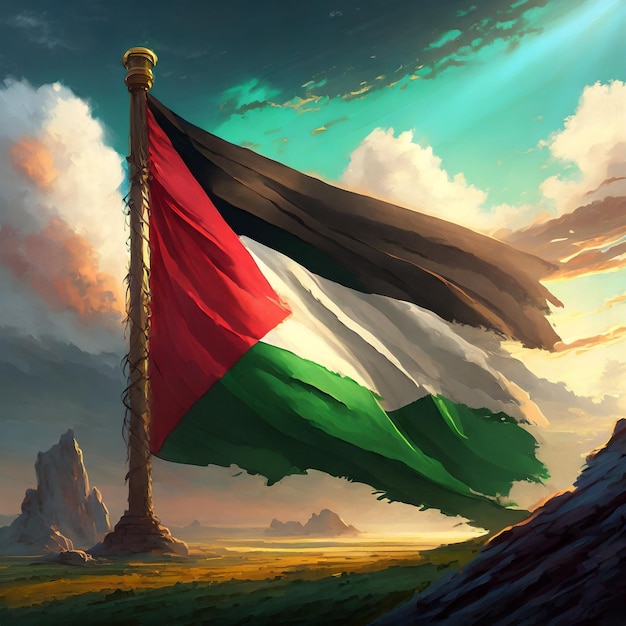 Painting watercolor of the national flag of Palestine Generated by Ai