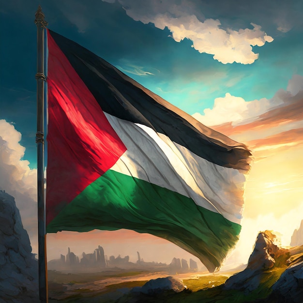 Painting watercolor of the national flag of Palestine Generated by Ai