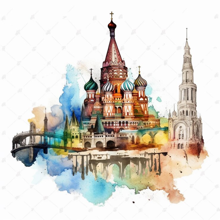 Картина акварельной живописи церкви и моста, генерирующая ай