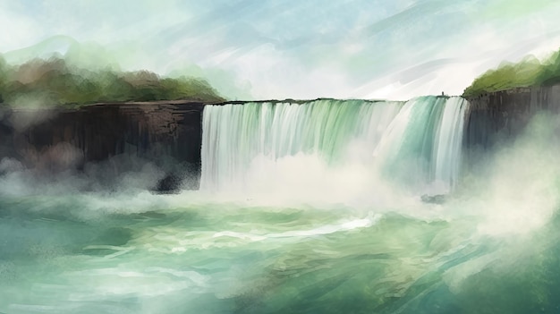 A painting of a waterfall in iceland