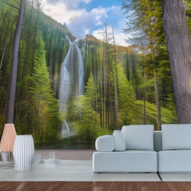 a painting of a waterfall and a picture of a waterfall