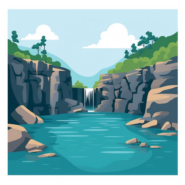 A painting of a waterfall and a waterfall with a waterfall in the background