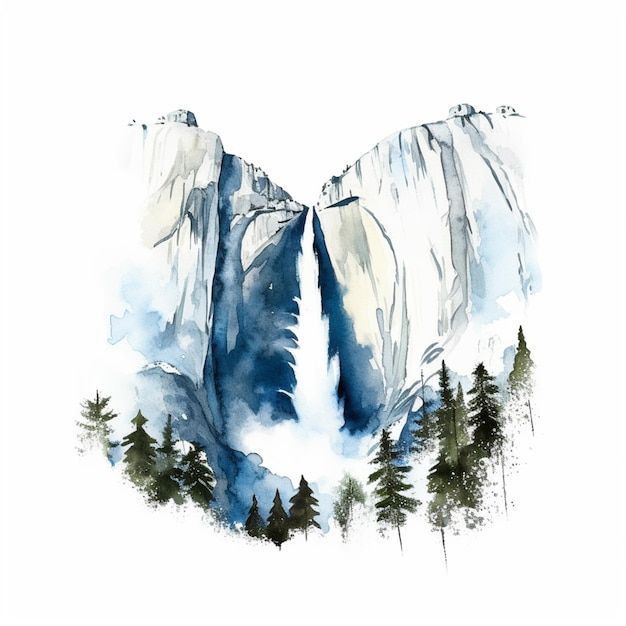 A painting of a waterfall with the words yosemite on it