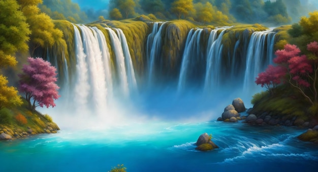 A painting of a waterfall