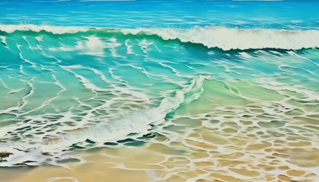 青い空でビーチを壊す波の絵