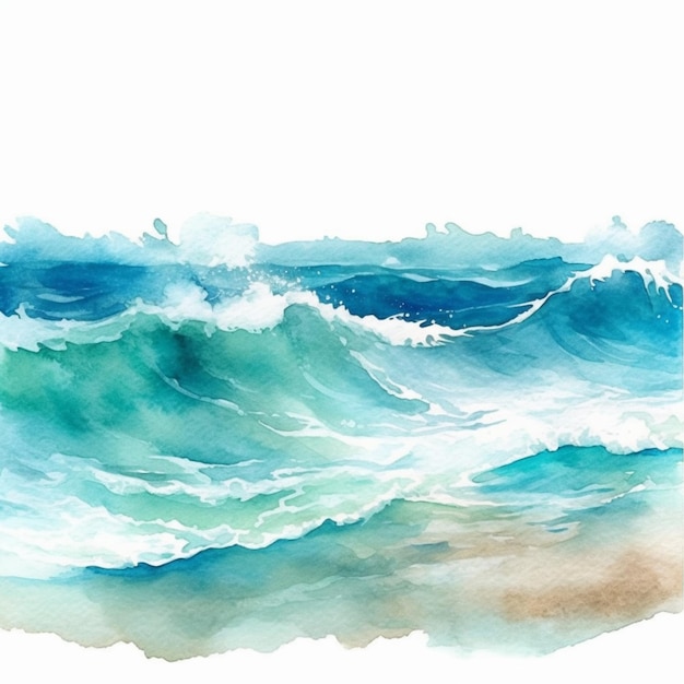 Painting of a wave breaking on a beach with a white background generative ai