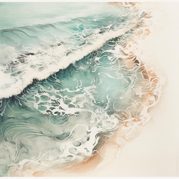 Photo painting of a wave breaking on a beach with a white sand generative ai