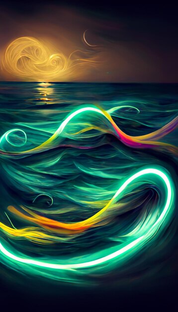 Premium Ai Image Painting Of A Wave In The Ocean With A Bright Sun In Premium Ai Image Painting Of A Wave In The Ocean With A Bright Sun In