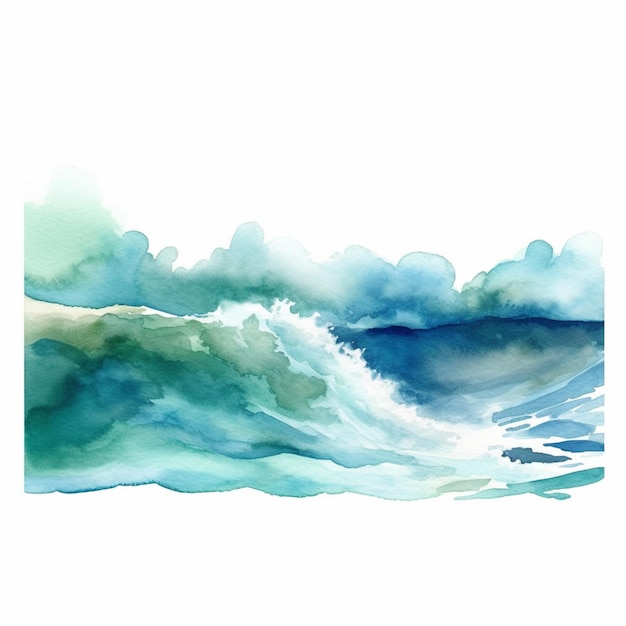 Painting of a wave in the ocean with a white background generative ai